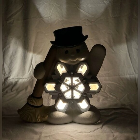 Vintage Ceramic Lighted Hand Painted Frosty Snowman Snowflake Christmas Decor - Picture 6 of 6